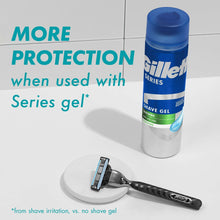 Manual razor with cartridge head and shave gel bottle, blue and white