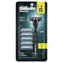 Razor starter pack with handle and six cartridge refills in retail blister