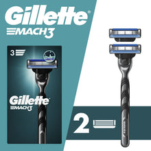 Gillette Mach3 manual razor with two cartridge refills, boxed display