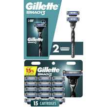 Gillette Mach3 manual razor with 2 cartridges and 15 refill cartridge pack