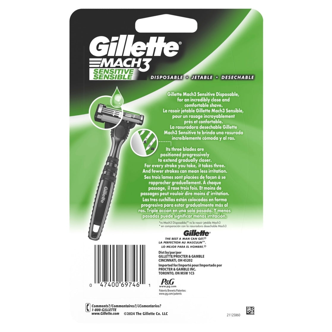 Gillette Mach3 Sensitive Men's Disposable Razors, 10 Count