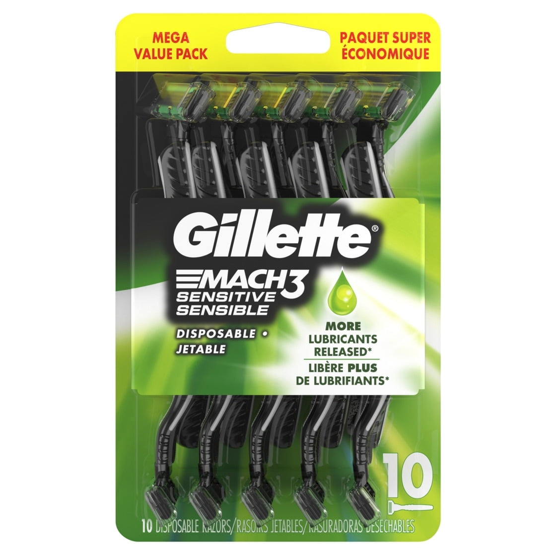 Gillette Mach3 Sensitive Men's Disposable Razors, 10 Count