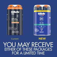 Two shaving gel canisters shown side-by-side in a promotional pack comparison layout.