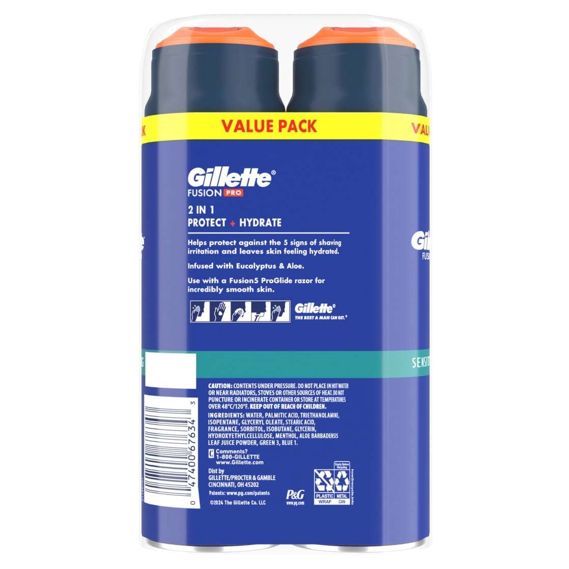 Gillette Pro Shaving Gel for Men, Fragrance Free, Twin Pack, 14 oz