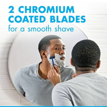 Men's disposable razor with 2 chrome-coated blades on a blue handle