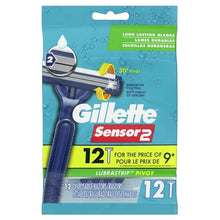 Gillette Sensor2 disposable razor 12-count package with blue pivoting handle