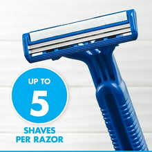 Blue disposable razor with pivoting head and 2-blade cartridge