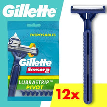 Gillette disposable men's razor, blue handle, pivoting head, 12-count pack