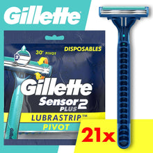 Gillette disposable pivot razor with blue handle and 21-count value pack