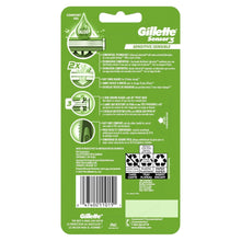 Gillette Sensor3 disposable razor pack, sensitive aloe comfort gel directions and info