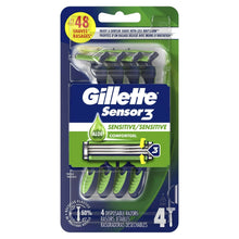 Gillette Sensor3 disposable razor pack with 4 blades, sensitive comfort gel