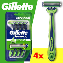 Men's Gillette Sensor3 disposable razor in blister pack, green and blue handle
