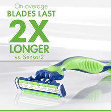 Disposable 3-blade razor with green-and-blue handle