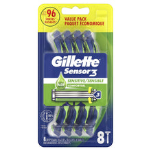 Gillette Sensor 3 disposable razor blades value pack, green and blue package
