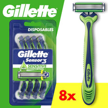 Gillette Sensor 3 disposable razor with three blades, green and blue handle