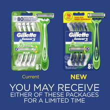 Gillette Sensor 3 disposable razor blades value pack, green and blue blister packages
