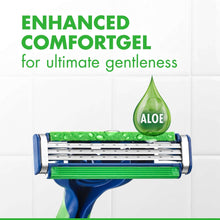 Gillette Sensor 3 blade cartridge with aloe gel design, green razor handle