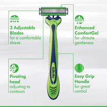 Gillette Sensor 3 razor with pivoting head, green handle and blue blade cartridge