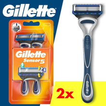 Men's disposable manual razor with blue handle and silver 5-blade head