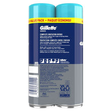 Shave gel twin pack cans with back label, barcode, and recycling icons