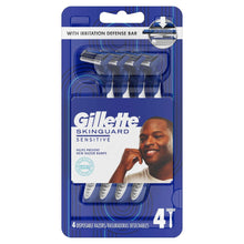 Gillette SkinGuard Sensitive disposable razor pack with 4 count and blister tray.
