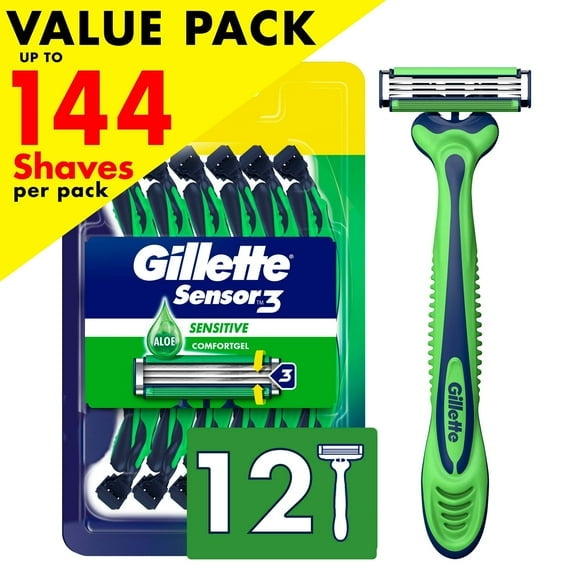 Gillette Sensor 3 Sensitive Men 3 Blade Disposable Razor,4 count