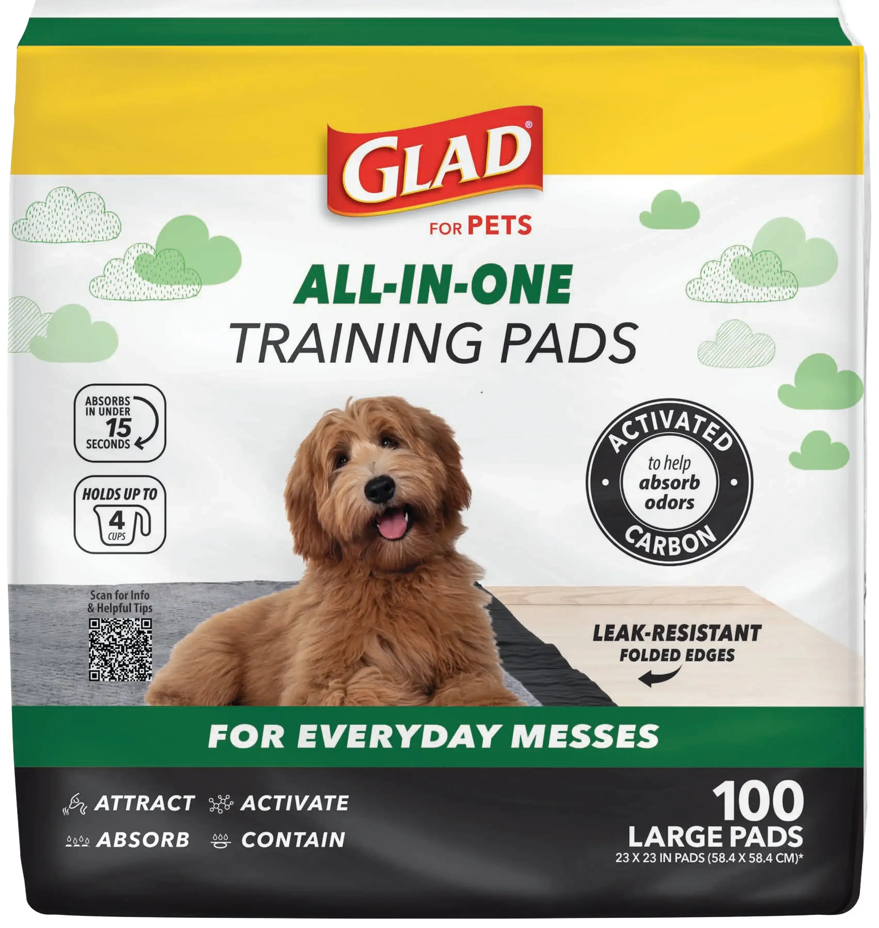 Glad Activated Charcoal Leak-Resistant Training Pads for Dogs, 23in x 23in, 100 Count - USA MEGA SHOP