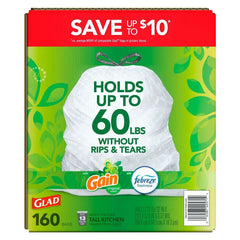 Glad ForceFlex 13-Gallon Kitchen Trash Bags, Gain Original Scent + Febreze, 160 ct. - USA MEGA SHOP