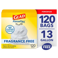 Glad ForceFlex Tall Kitchen Drawstring Trash Bags, 13 Gallon, Fragrance Free, 40 Count