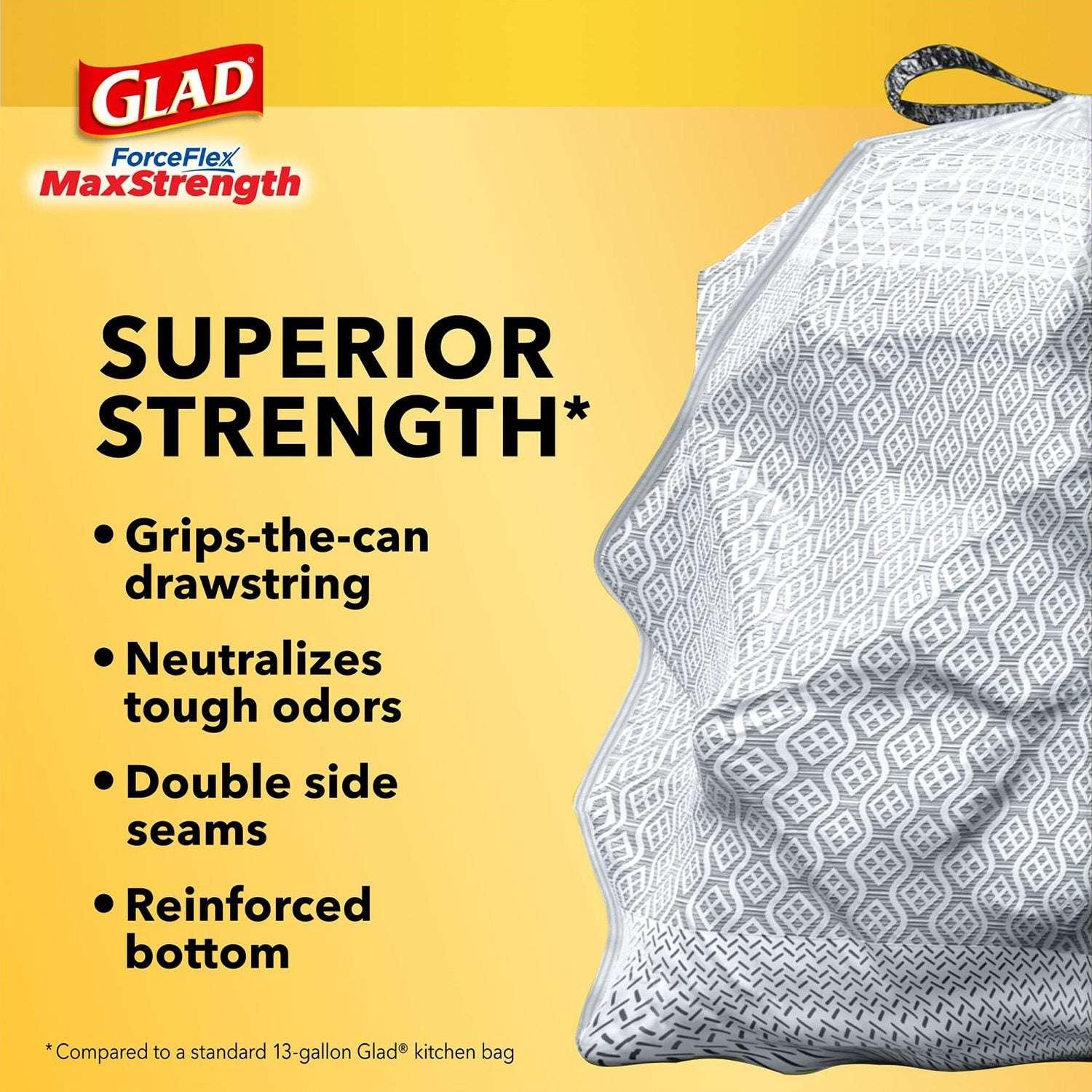 Glad ForceFlex Tall Kitchen Trash Bags With Clorox, Lemon Fresh Bleach Scent 13 gal., 120 ct. - USA MEGA SHOP