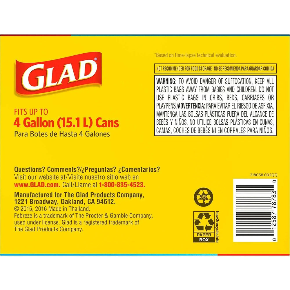 Glad Small Twist-Tie White Trash Bags, Fresh Clean Scent with Febreze Freshness, 4 gal., 156 ct. - USA MEGA SHOP