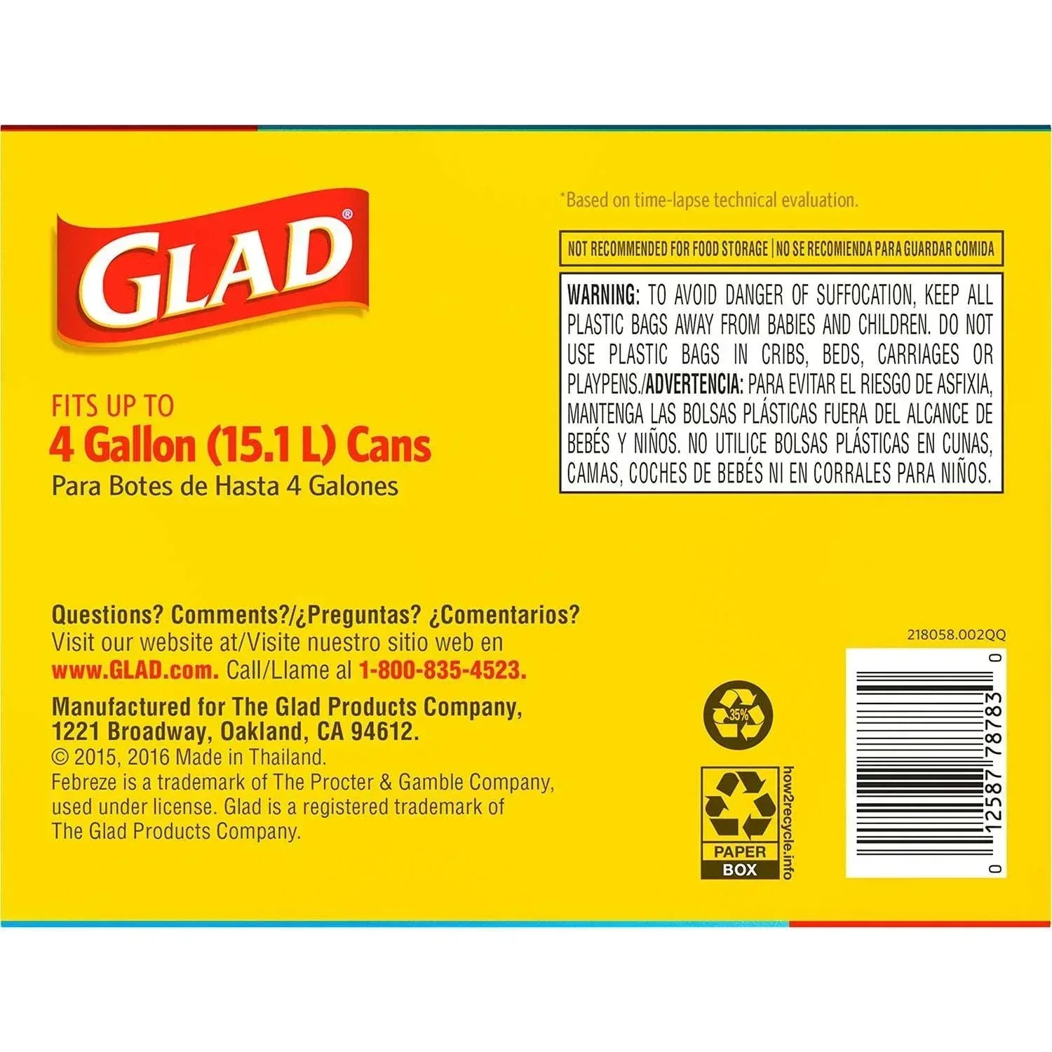 Glad Small Twist-Tie White Trash Bags, Fresh Clean Scent with Febreze Freshness, 4 gal., 156 ct.