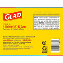 Trash bags box back with instructions, barcode, and recycling icons