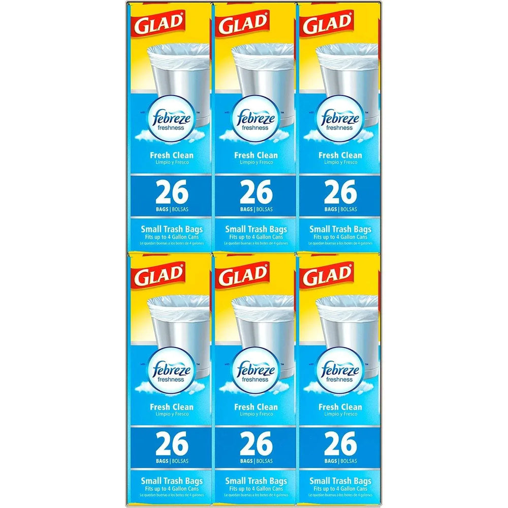 Glad Small Twist-Tie White Trash Bags, Fresh Clean Scent with Febreze Freshness, 4 gal., 156 ct. - USA MEGA SHOP