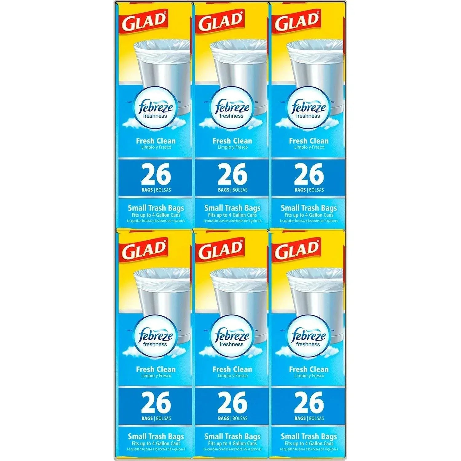 Glad Small Twist-Tie White Trash Bags, Fresh Clean Scent with Febreze Freshness, 4 gal., 156 ct.