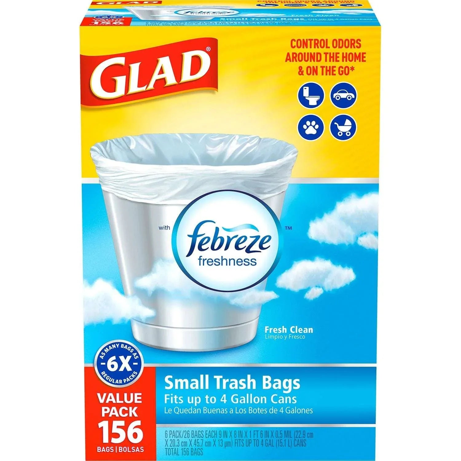 Glad Small Twist-Tie White Trash Bags, Fresh Clean Scent with Febreze Freshness, 4 gal., 156 ct. - USA MEGA SHOP