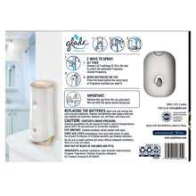 Glade automatic spray air freshener box back panel with icons and usage steps