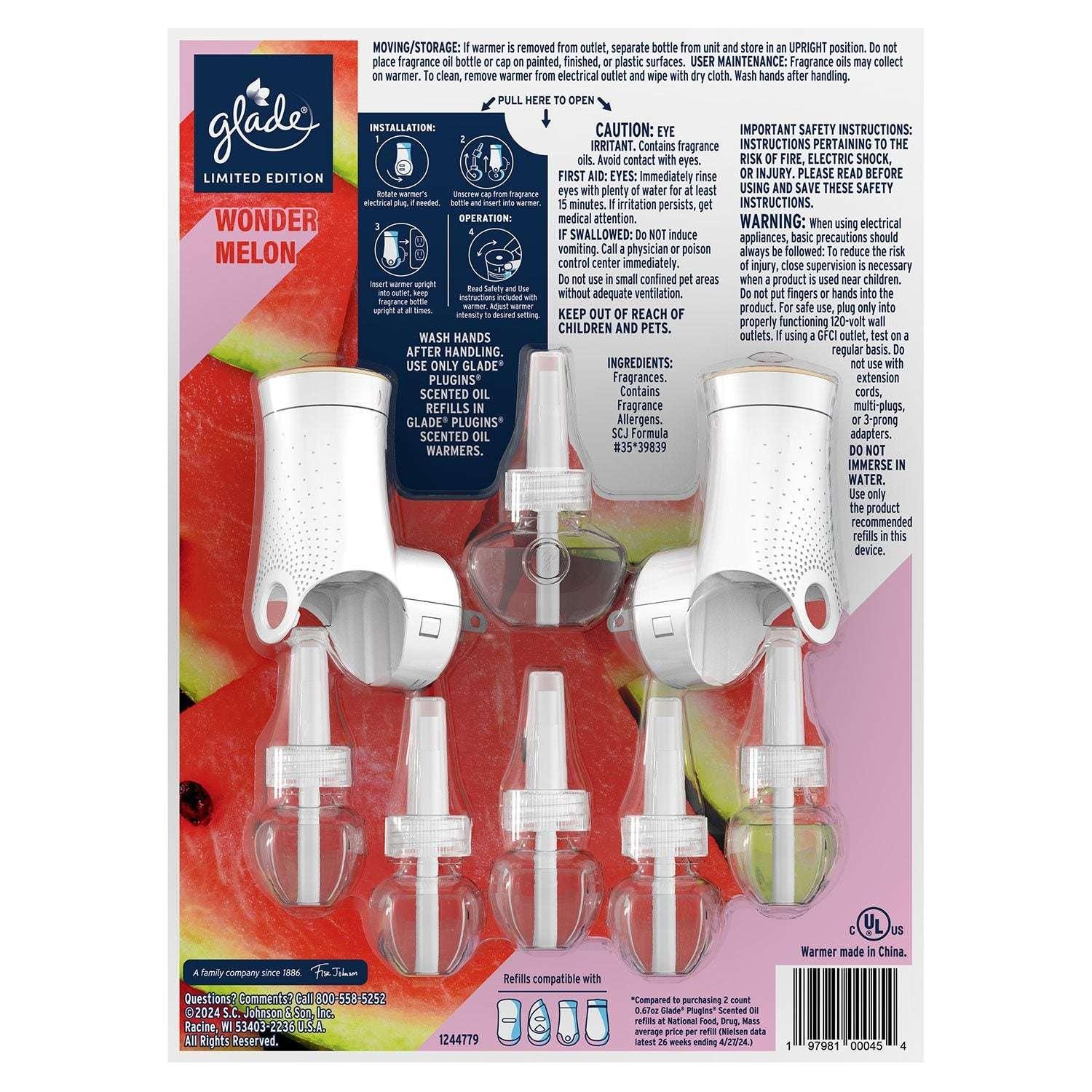 Glade PlugIns Scented Oil, Wonder Melon, 2 Warmers + 6 Refills