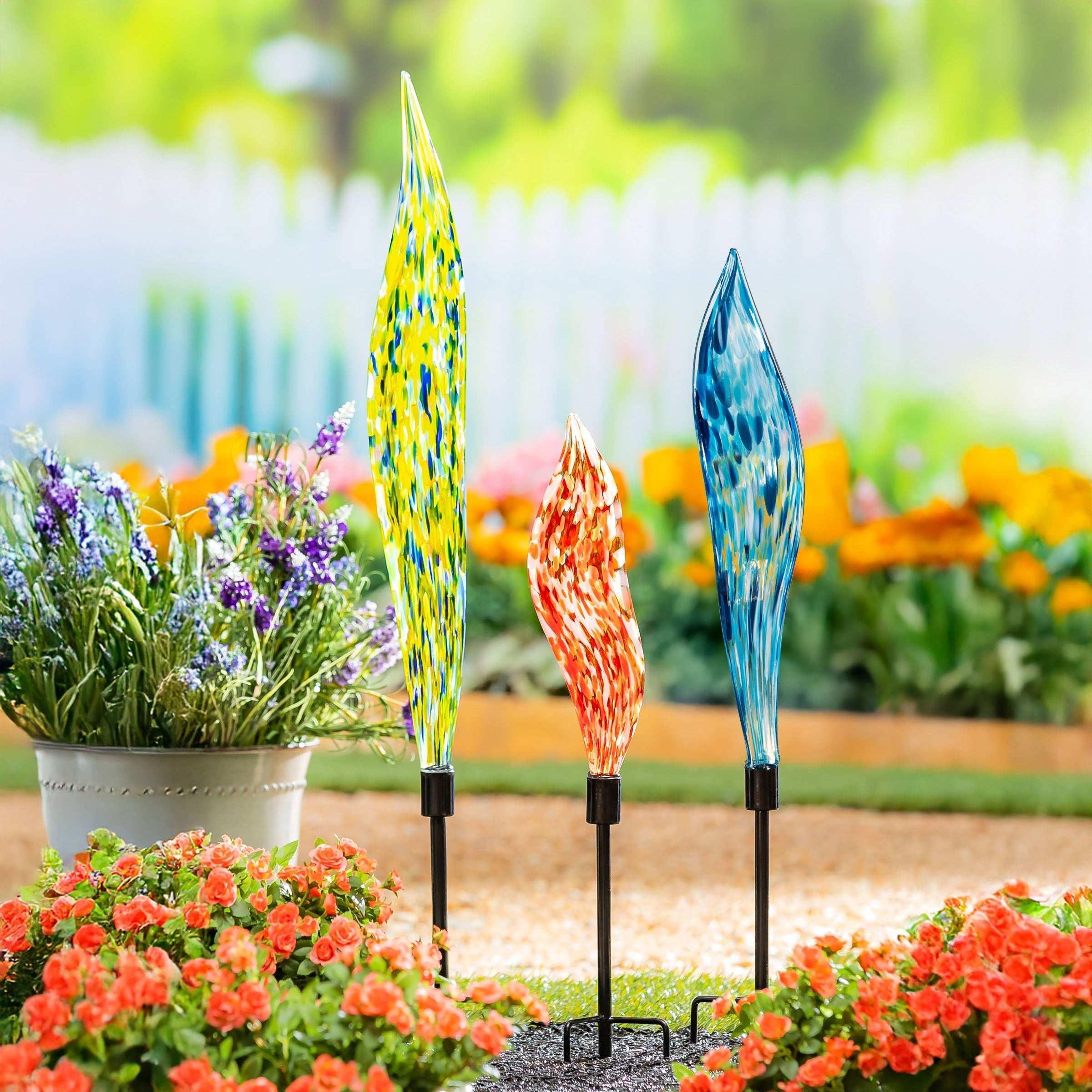 Glass Garden Stakes, Set of 3 - USA MEGA SHOP