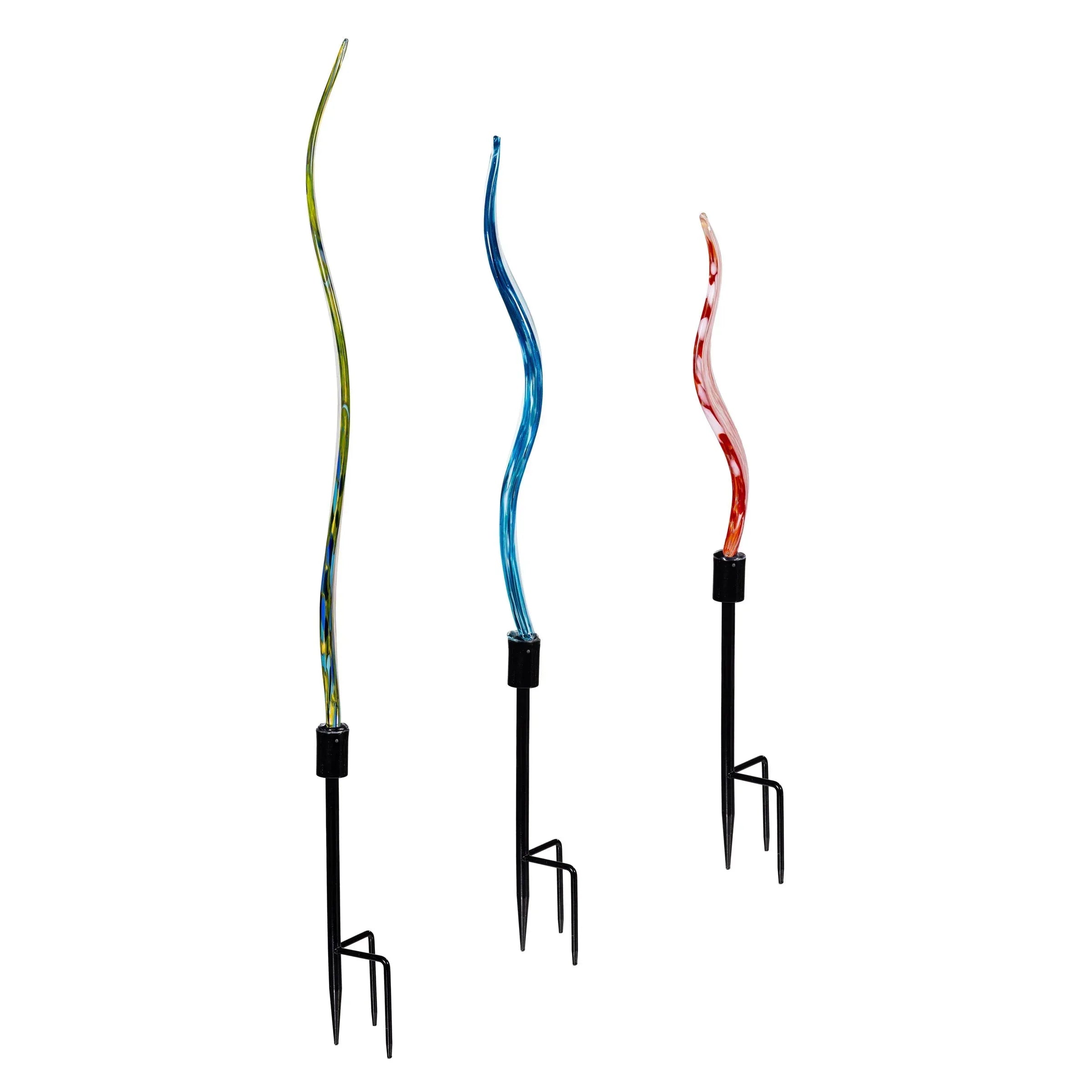 Glass Garden Stakes, Set of 3 - USA MEGA SHOP