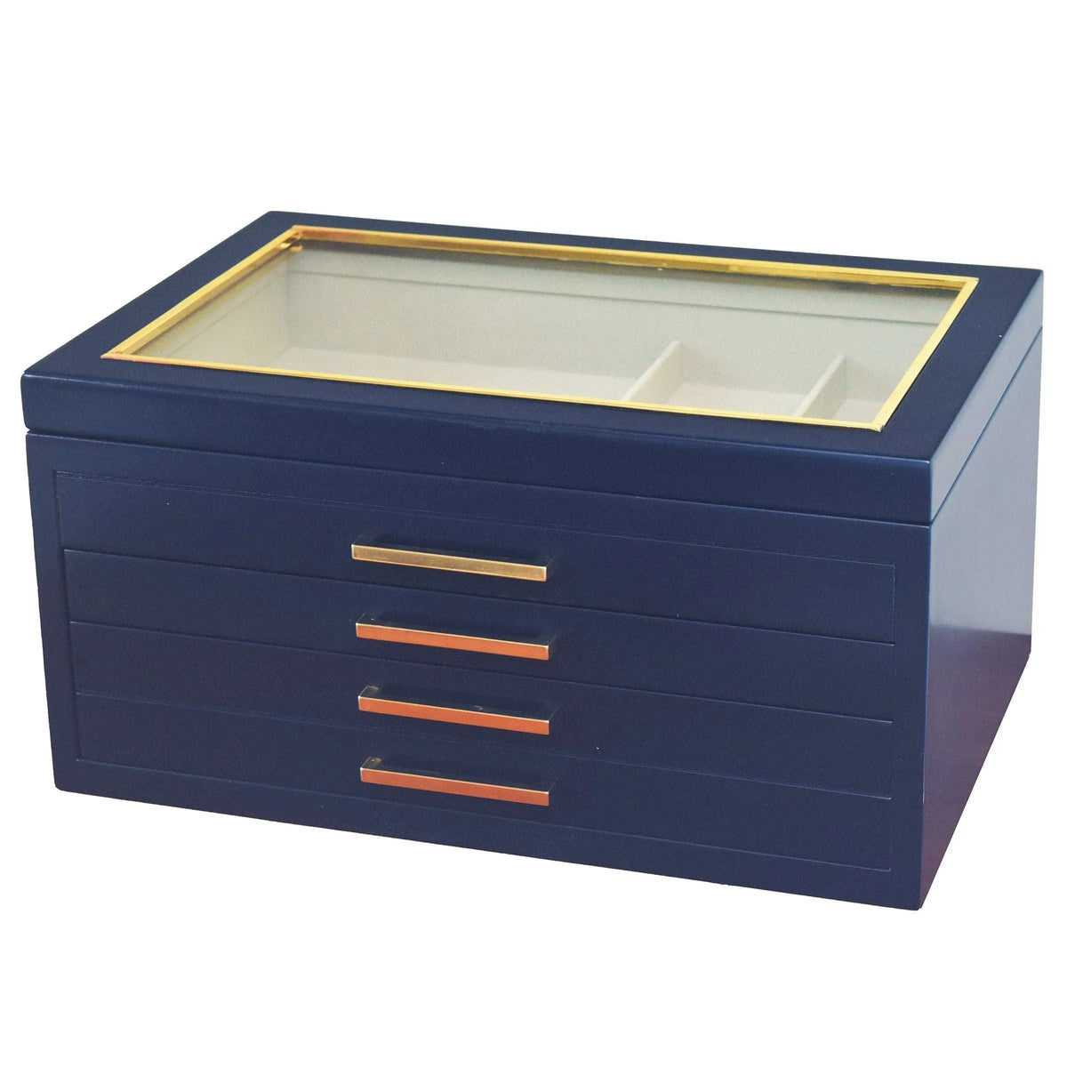 Glass Top-Lift Lid Large Contemporary Jewelry Box - USA MEGA SHOP
