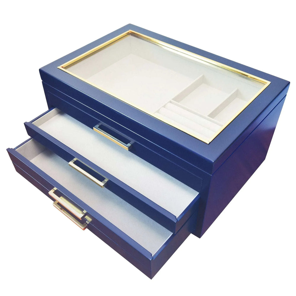 Glass Top-Lift Lid Large Contemporary Jewelry Box - USA MEGA SHOP