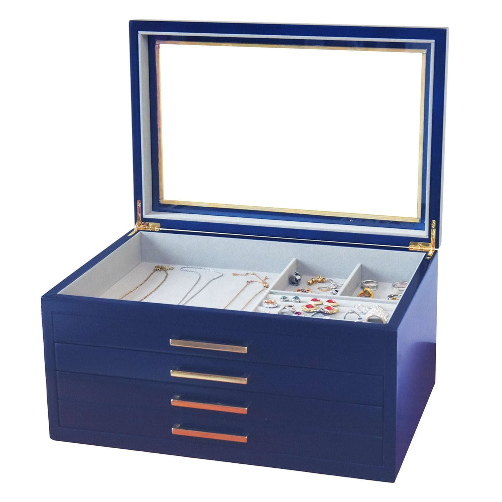 Glass Top-Lift Lid Large Contemporary Jewelry Box - USA MEGA SHOP
