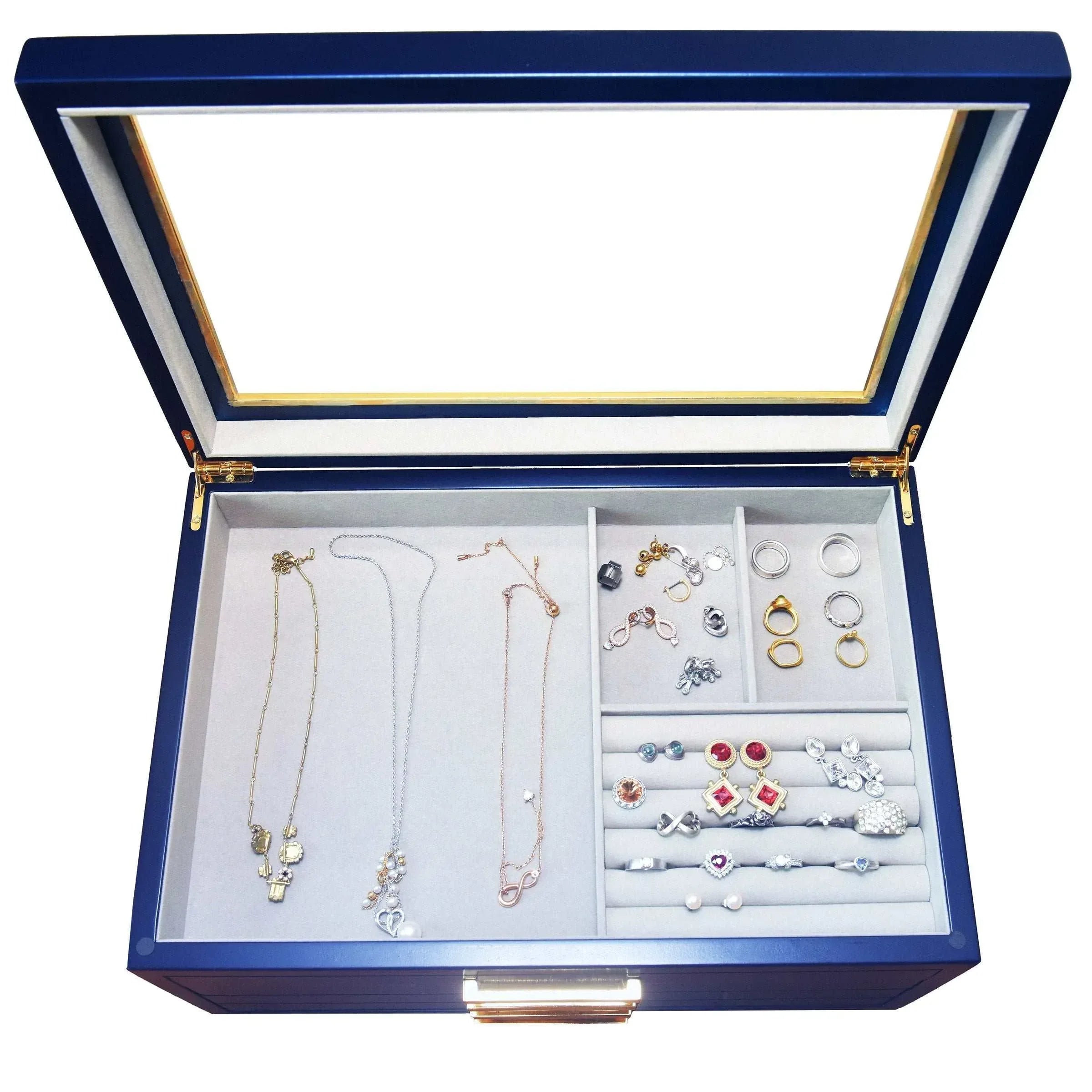 Glass Top-Lift Lid Large Contemporary Jewelry Box - USA MEGA SHOP