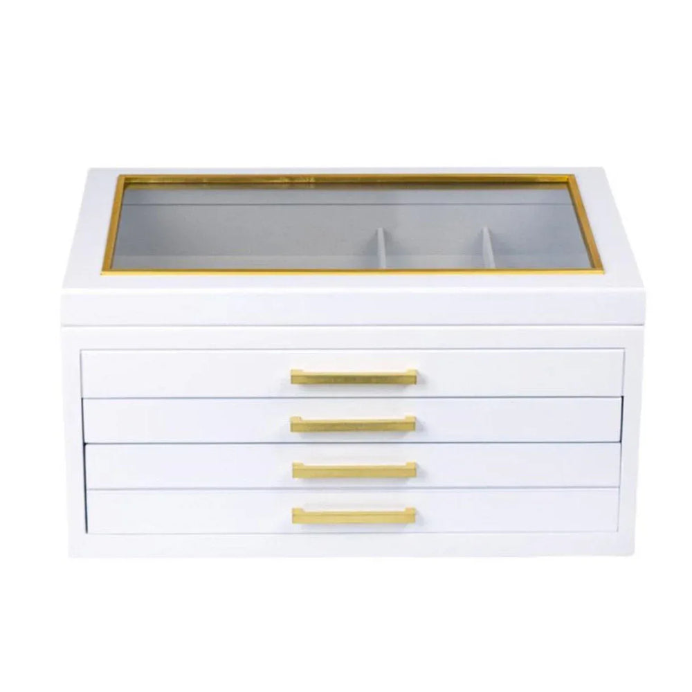 Glass Top-Lift Lid Large Contemporary Jewelry Box - USA MEGA SHOP