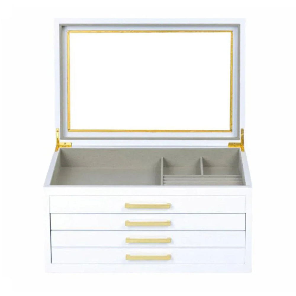 Glass Top-Lift Lid Large Contemporary Jewelry Box - USA MEGA SHOP
