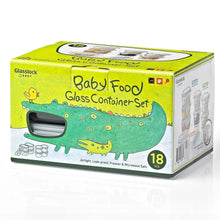 Baby food glass container set box with clear side window and stacked glass containers, 18 pcs