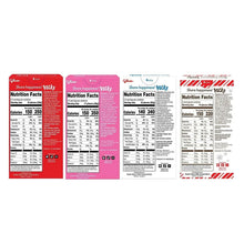 Pocky flavor wrappers showing nutrition facts panels and serving tables