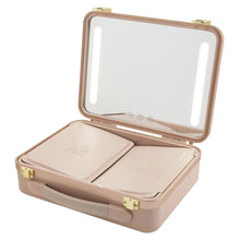 Glo Tech beauty case with LED mirror, pink, open with two foldable pads