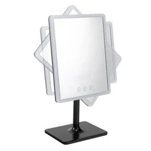 Adjustable LED rechargeable mirror on a black square tabletop stand